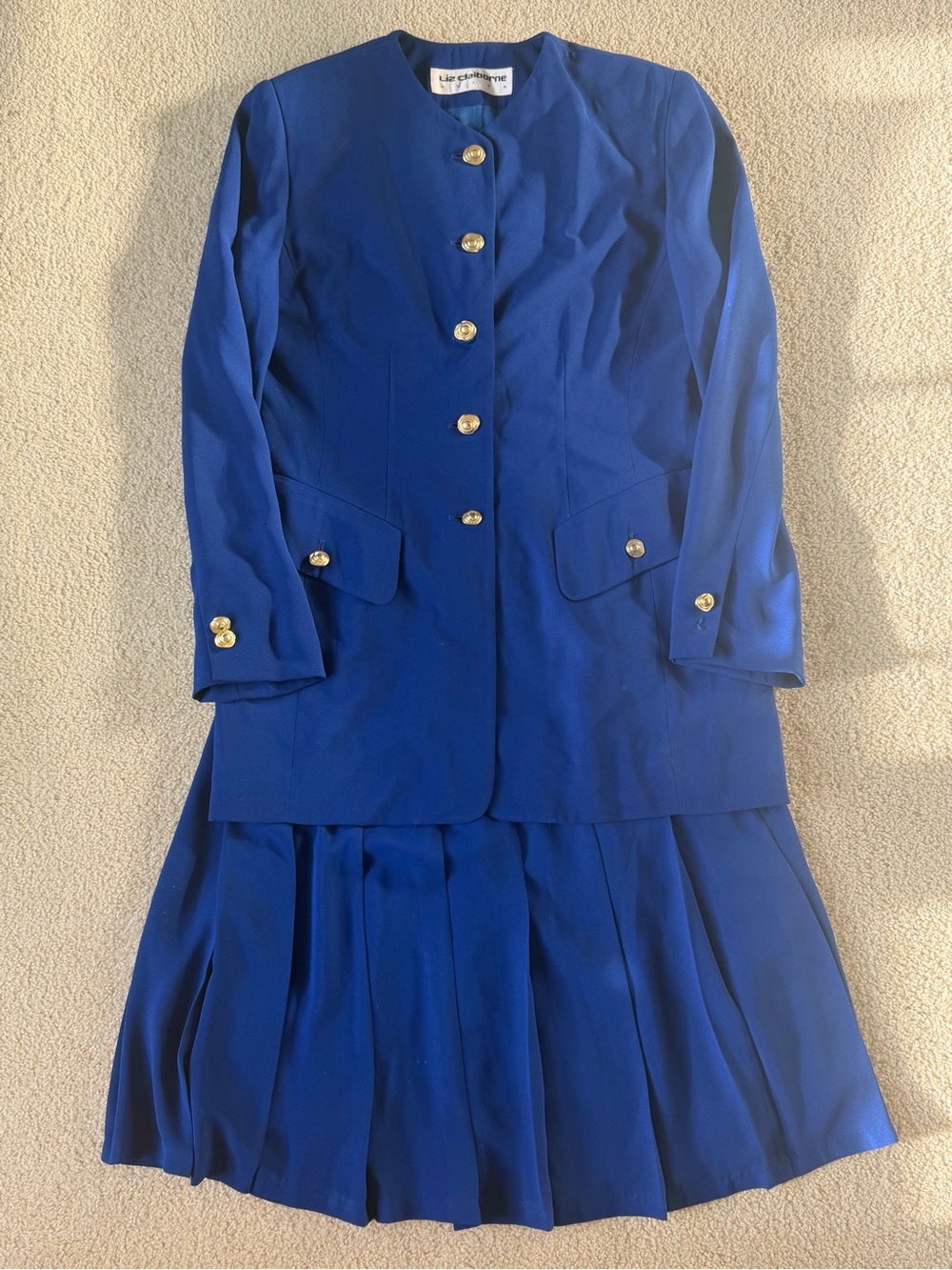 Liz Claiborne Royal Blue 2 Piece Blazer & Pleated Skirt Set Size 8